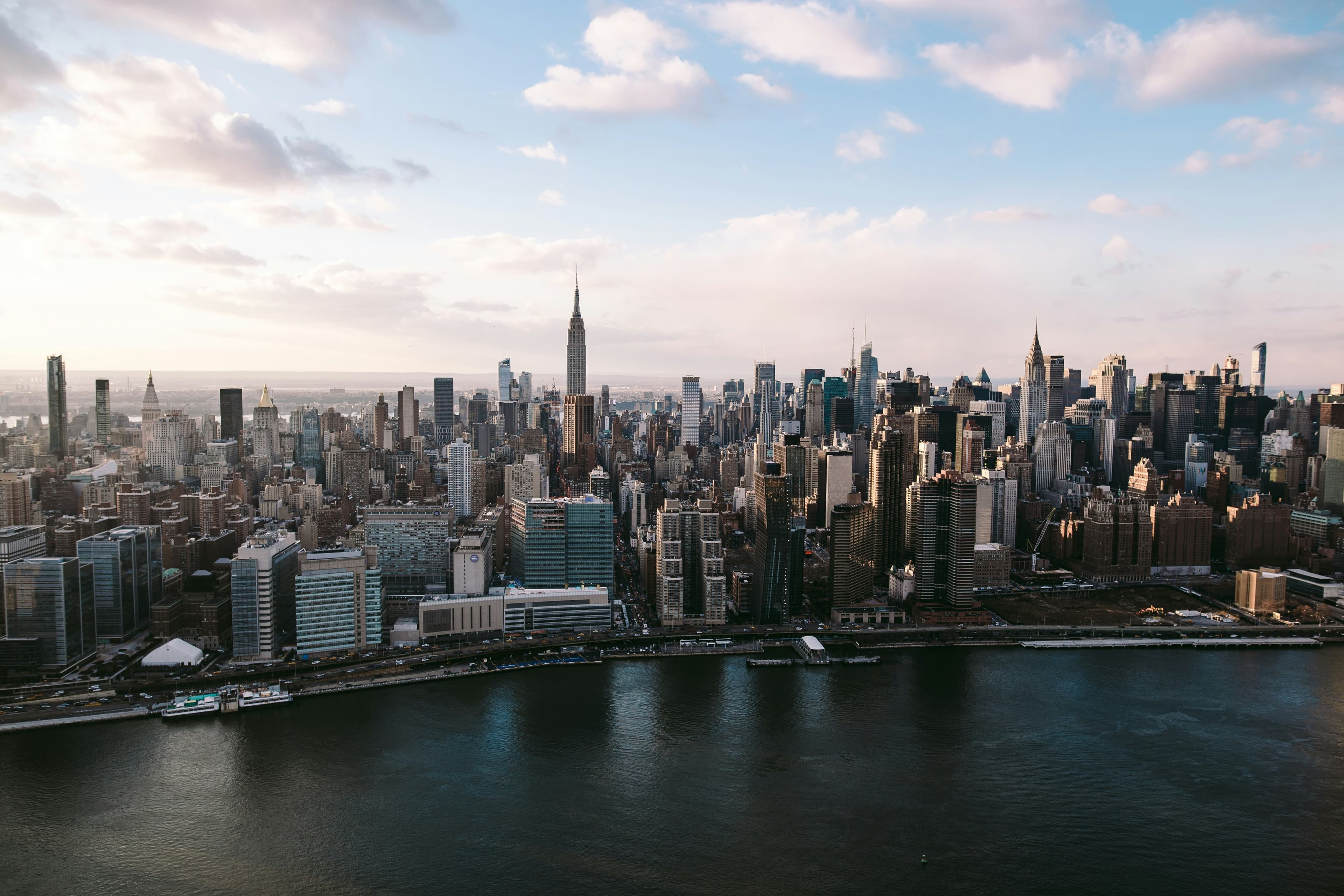 New York City skyline at dusk representing financial district