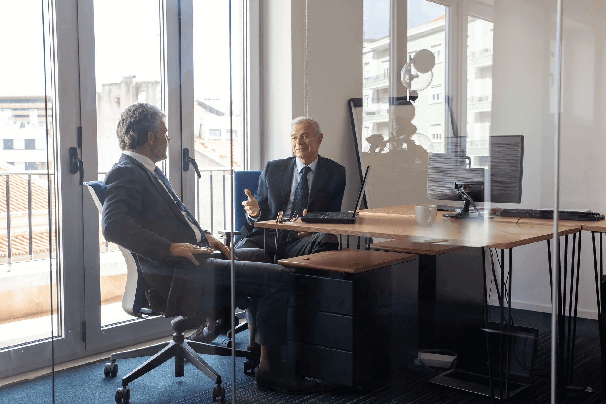 Professional team members collaborating in a modern office setting